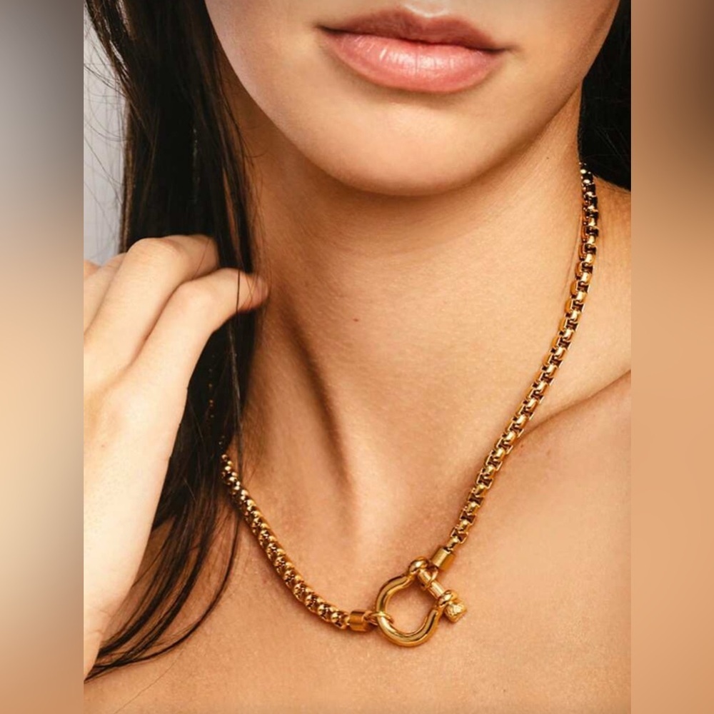 Gold Plated Stainless Steel Toggle Chain Necklace
